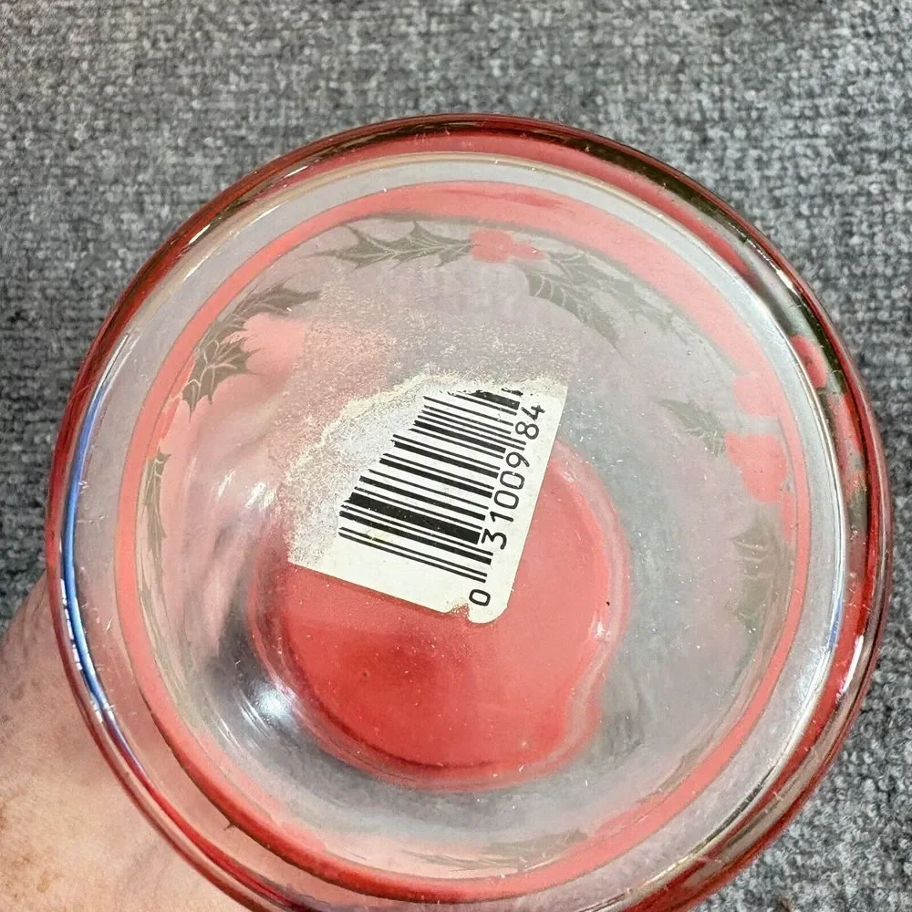Vintage 70s Christmas‎ Glass Jar Holly Red Lid Holiday Kitchen Canister 80s